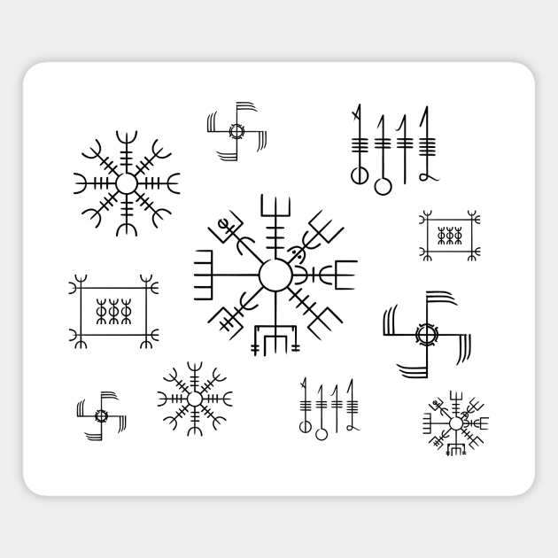 Icelandic Staves Pattern | Black & White Magnet by Time Nomads